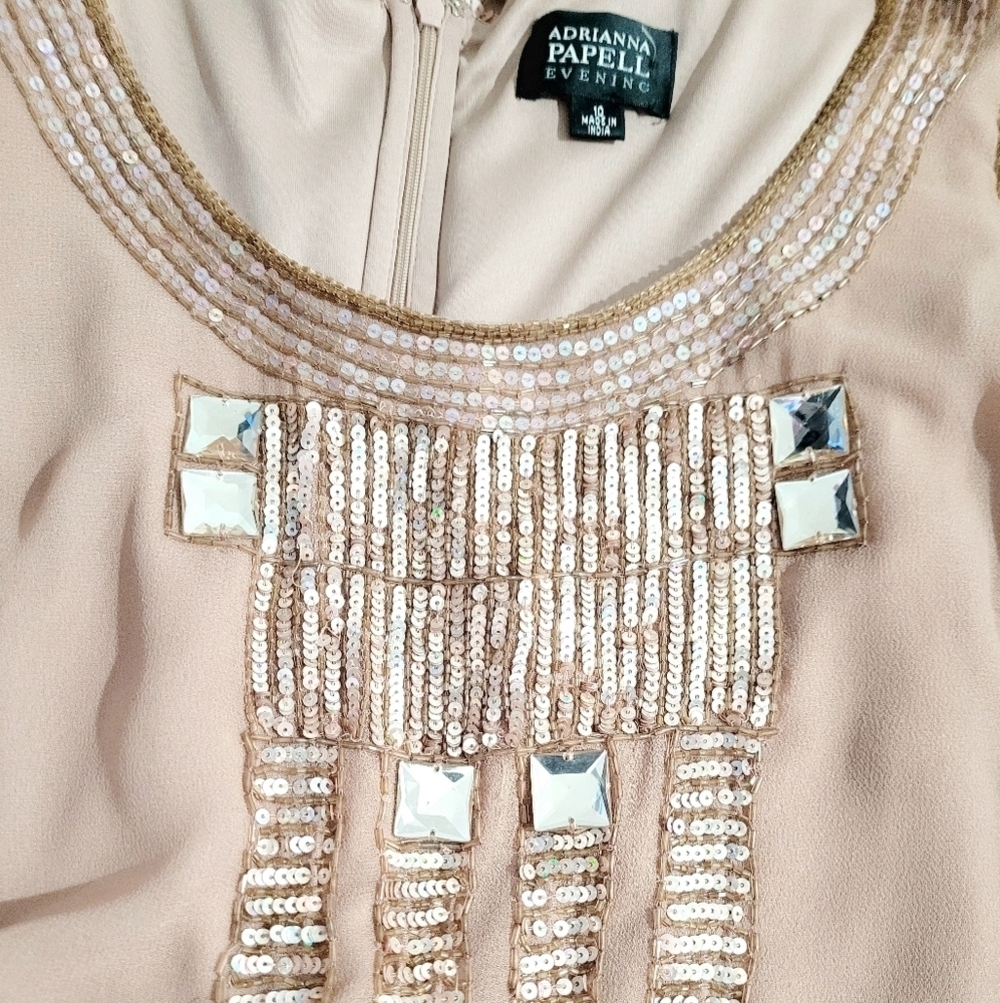 Adrianna Papell Evening Sleeveless Shift Dress Beaded Sequin Embellished Size 10 - Picture 6 of 11